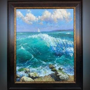 Framed Oil Painting “Song of a tide ” By Nuri Alieva , ocean Artwork sea